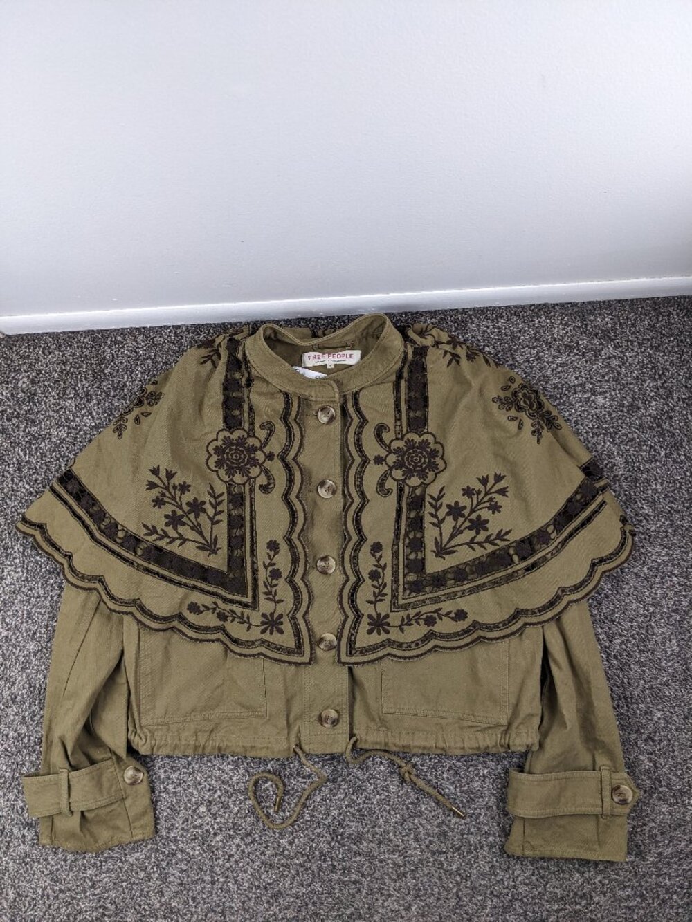 Free People Bali Hideaway Cutwork Cape Cropped French Embroidered Jacket Large